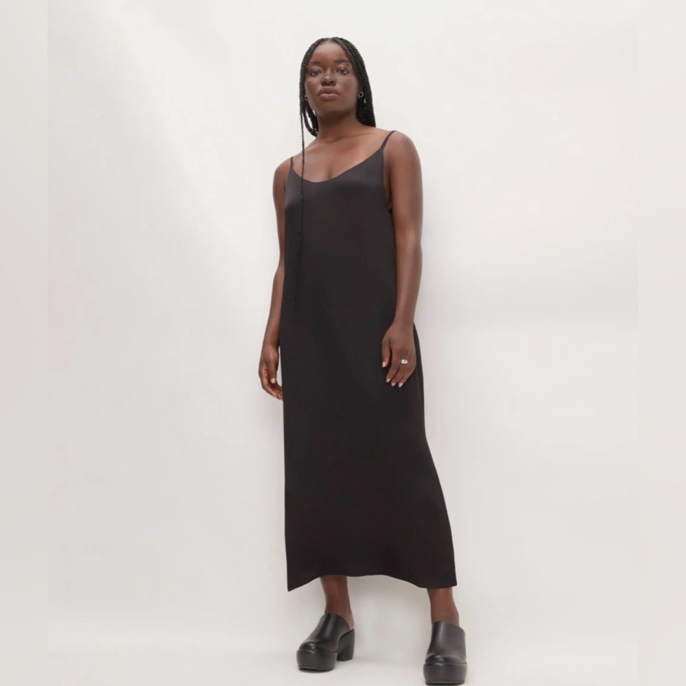 Everlane the hammered satin slip dress black size 4 style F-DRS-HSN-SLIP-SL